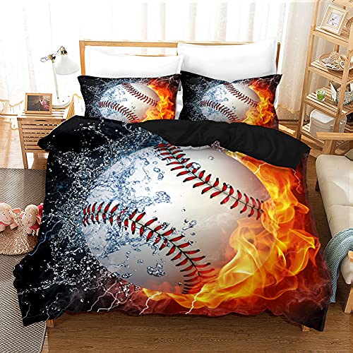 Amacigana Baseball Bettwäsche Set Bettbezug und Kissenbezug, Mikrofaser, 3D Digital Print Dreiteilige Set Waschmaschinenfest Für Sportbegeisterte geeignet(Single 135x200cm,Baseball) von Amacigana