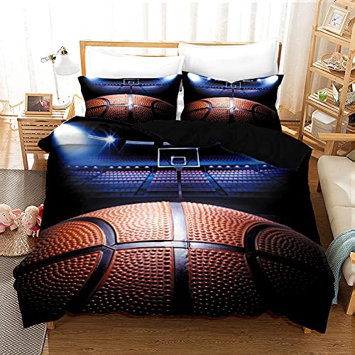 Amacigana Basketball Bettwäsche Set Bettbezug und Kissenbezug, Mikrofaser, 3D Digital Print Dreiteilige Set Waschmaschinenfest Für Sportbegeisterte geeignet(Single 135x200cm,Basketball) von Amacigana