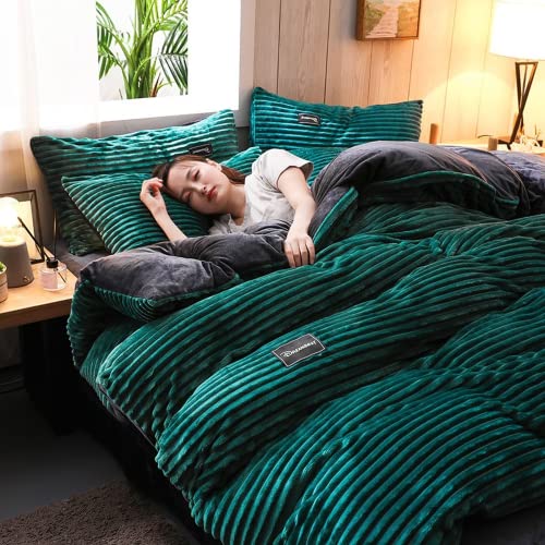 Amacigana Flausch Bettwäsche 3-teiliges Set Warme Winter Microfaser Thermo Fleece Bettwäsche 135x200 Winter Wende Plüsch Bettwäsche Bettwäscheset Mit Bettbezug Und Kissenbezug (Green,200x230 cm) von Amacigana