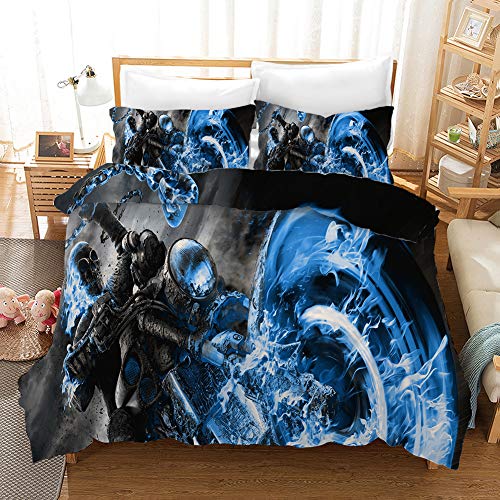 Amacigana Ghost Rider Bettwäscheset Einzelbett Doppelbett Anime Cartoon DigitaldruckBettbezug Skull Bettwäsche Für Jugendliche (A7,135x200 cm +80x80cm) von Amacigana