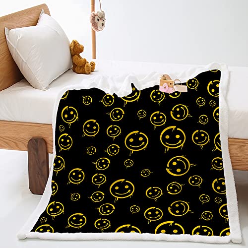 Amacigana Smiley Cartoon-Decke, besonders weich, aus Microfleece, für Zuhause, Sofa, Bett, Couch, Sofa für Kinder und für Jungen, Mädchen, Erwachsene (A6, 150 x 200 cm) von Amacigana
