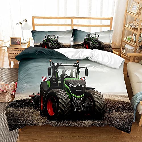 SK-YBB Traktor Bettbezug Set 3D Trecker Bettwäsche Und 2 Kissenbezug Mikrofaser Gemütlich Bettbezüge Mit Reißverschluss Für Kinder, Jungen, Mädchen Bettwäsche Set (135x200 cm +80x80cm) von SK-YBB