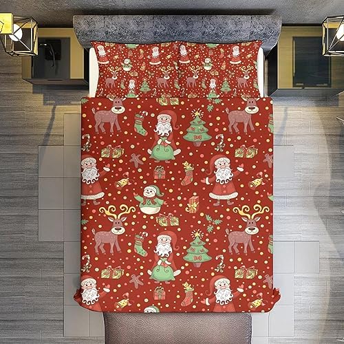 Amacigana Weihnachten Bettwäsche Set 135x200,Jugendliche Kinder Santa Claus und Elch Muster Bettbezug Set mit Reißverschluss und 2 Kissenbezug (A1,135X200cm/80x80cmx2) (A3,135X200cm/80x80cmx2) von Amacigana