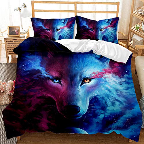 Amacigana Wolf Bettwäsche Set 135 X 200 CmTier Versteckter Mikrofaser Animal Bettbezug Mit Reißverschluss Jungen Kinder Bettbezug Mit Kissenbezug (A1,135x200 cm +80x80cm) von Amacigana