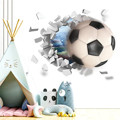 AMACOAM 3D Wandtattoo Fußball Wandtattoo Junge Teenager 3D Fussball Wandtattoo Durchbruch Wandaufkleber für Kinderzimmer Junge, Bunte FussballWandbild Fußball Poster Fußball Wandbild 61×60CM von Amacoam