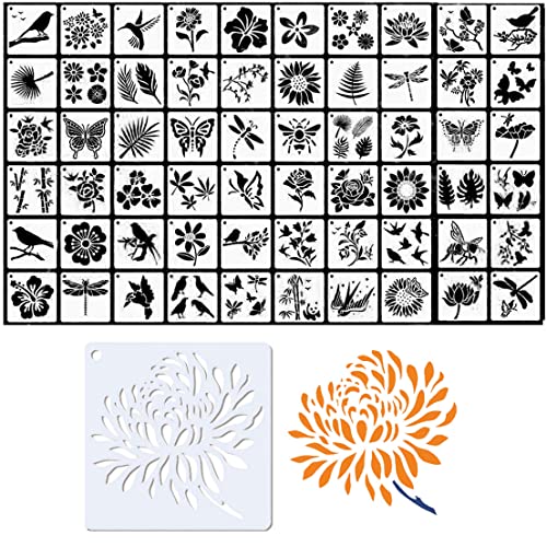 AMACOAM Schablonen zum Malen wiederverwendbare Kunststoff Schablonen Blumenschablonen zum Malen für Kinder Blumen Vogel Schablone Flower Painting Template Malvorlagen für DIY Sammelalben 60 Stück von Amacoam