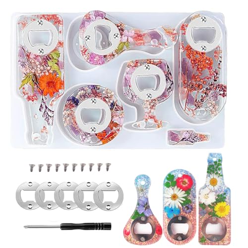 Amacoam Flaschenöffner Silikonformen Epoxidharz Flaschenöffner Silikonform mit Zubehör Bieröffner Ring Epoxidharz Formen Gießform Silikonform für DIY Silikonform Epoxidharz Formen Resin Slikonform von Amacoam