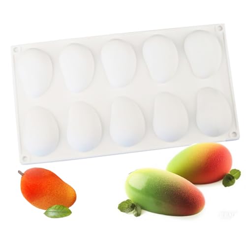 Silikonform Dessert Silikon Kuchenform 10 LöCher Mango Silikonform zum Backen Fondant Form Obst Form Zucker Süßigkeiten Gelee Backformen Pralinen 3D Backformen DIY Mold von Amacoam
