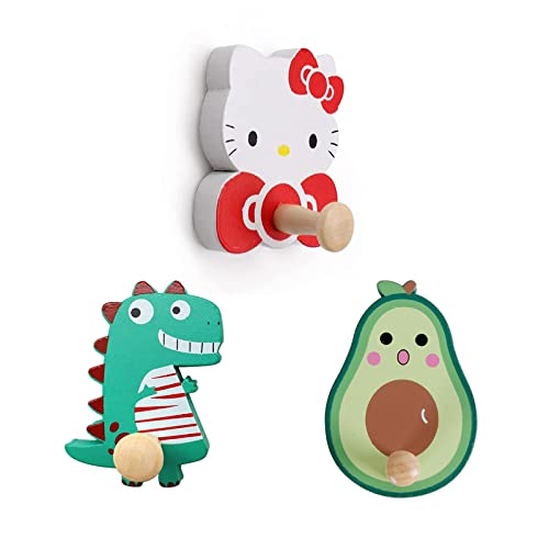 Amacoam Wandhaken Selbstklebend Kinder Cartoon Kreativer Haken Garderobenhaken Kinder Haken In Dinosaurier,Avocado Und Katzenform FüR KleiderbüGel,Handtuchgewokenhaken,Schal,Tasche,Huthalter(3pc) von Amacoam