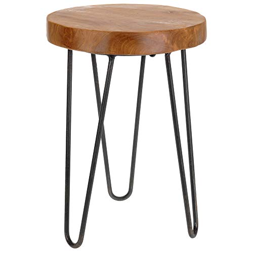 Amadeo Novell Teak Hocker, Holz und Stahl, natur, 30 x 30 x 40 cm, Schwarz / Braun von Amadeo Novell