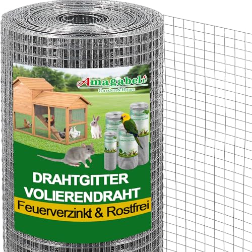 Amagabeli 0.5M X 25M Hasendraht Feinmaschig Feuerverzinkt Volierendraht 12x12mm wühlmausgitter für hochbeet Zaun hühnerdraht maschendrahtzaun Kaninchendraht 50cm verzinkt Drahtgitter von Amagabeli Garden Home