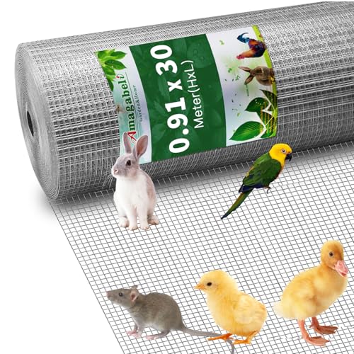 Amagabeli 0.91m X 30m Hasendraht Volierendraht 12x12mm 0.85mm Feinmaschig Wühlmausgitter Für Hochbeet Zaun Hühnerdraht Maschendrahtzaun Kaninchendraht Verzinkt Drahtgitter Feuerverzinkt von Amagabeli Garden Home