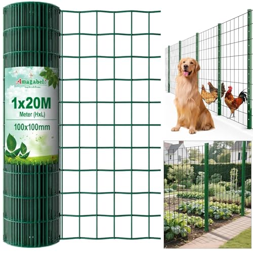 Amagabeli 1.0M X 20M Gartenzaun Zaun PVC-beschichteter Rostfrei 100 x 100mm 2.1 mm Drahtzaun Maschendraht Hundezaun Zaunelemente Grünen Drahtgitter Rolle Kaninchendraht Metall Forstzaun von Amagabeli Garden Home