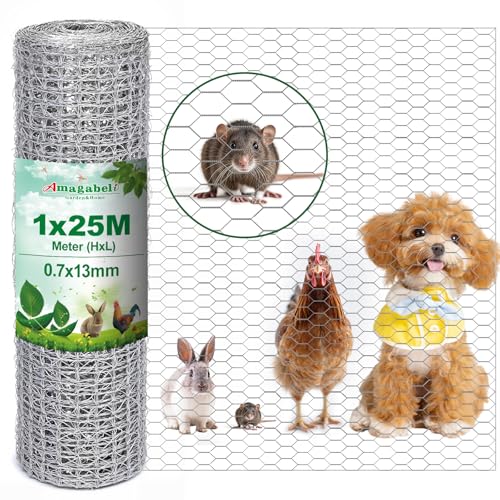 Amagabeli 1M x 25M Maschendrahtzaun 100cm höhe Zaun Garten r 0.7mm13mm Hasendraht maschendraht drahtgitte Verzinkt Hühnerzaun Kaninchendraht Hasengitter Feinmaschig 6-Eck Drahtgeflecht von Amagabeli Garden Home
