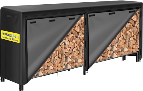 Amagabeli 244cmx61cmx107cm kaminholzregal Aussen Holzregal mit Schutzabdeckung Bennholzregal Außen Wasserdichtes Feuerholzregal außen für Holz Stapelregal Lagerung Holz Geeignet für Terrasse Lagerung von Amagabeli Garden Home
