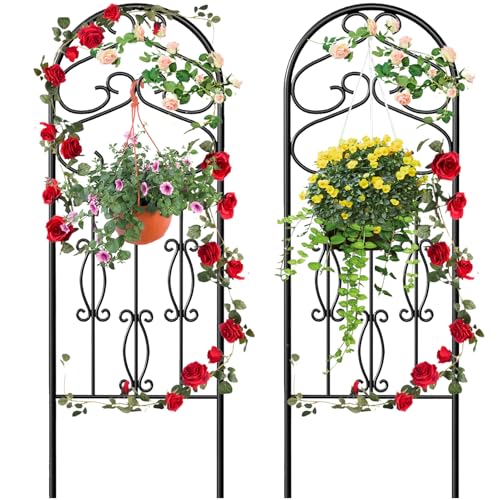 Amagabeli 2er Set Garten Rankgitter 152 x 46cm Rostfeste Schwarze Eisen Topf Reben Reben Gemüse Blumen Patio Metall Draht Gitterplatten für Efeu Rosen Gurken Clematis unterstützt von Amagabeli Garden Home