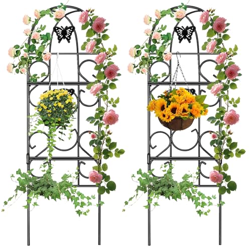 Amagabeli 2er Set Garten Rankgitter Metall 152 x 46 cm Rostfreies Schwarzes Eisen Schmetterling Topfgemüse Blumen Terrasse Metallgitter Gitterplatten für Efeu Rosen Gurken Clematis-Unterstützungen von Amagabeli Garden Home
