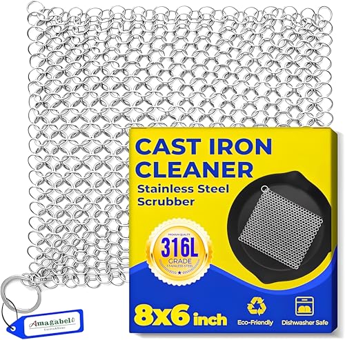 Amagabeli Gusseisenreiniger für Dutch Oven 20x15.2cm Grill Bürste Reinigungsset für Woks Grillpfannenoder und Teekanne Glas Edelstahl Kettenschrubber mit Kunststoff Grillschaber und Selbstklebende von Amagabeli Garden Home