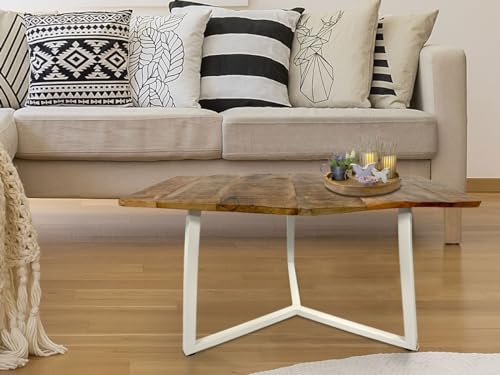 Amago home Beistelltisch 56x47cm nachhaltig Wohnzimmer Tisch Couchtisch Nizza Metallgestell Farbe reinweiß - Tabacco von Amago home