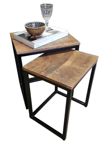 Amago home Beistelltisch Holz Satztisch Set 2 Stück Wohnzimmer Couchtisch Gestell Metall Holz massiv Farbe schwarz matt - Tabacco Amago home Beistelltisch Holz Satztisch Set 2 Stück Wohnzimmer Couchtisch Gestell Metall Holz massiv Farbe schwarz matt - Tabacco von Amago home