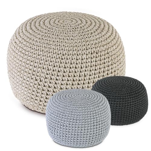 Amago home Bodenkissen Pouf Ø55 H37 Mohair Sitzhocker Sitzpouf waschbar nachfüllbar Farbe beige - weiß von Amago home
