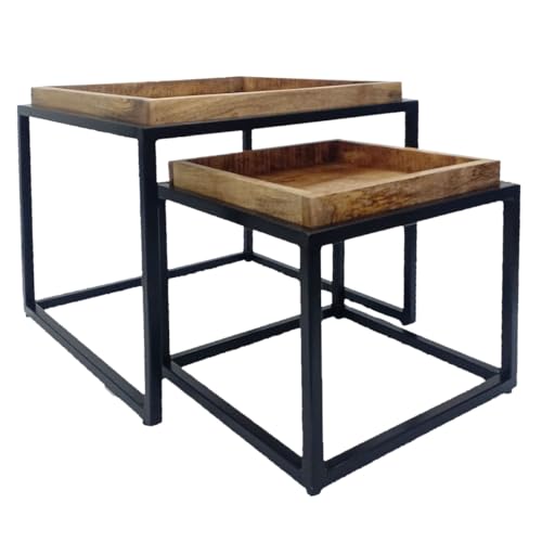 Amago home Couchtisch 2er Set 54x54 cm quadratisch u. Beistellttisch Satztisch Metall Gestell Holzplatte massiv Farbe Tabacco - schwarz matt Amago home Couchtisch 2er Set 54x54 cm quadratisch u. Beistellttisch Satztisch Metall Gestell Holzplatte massiv Farbe Tabacco - schwarz matt von Amago home