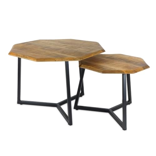 Amago home Couchtisch 2er Set achteckig Beistelltisch Satztisch Las Vegas Metall Gestell von Amago home