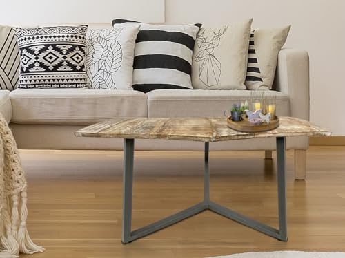 Amago home Couchtisch 74x56 cm nachhaltig Wohnzimmer Tisch Beistelltisch Lyon Metallgestell Farbe Altsilber - weiß gekälkt von Amago home