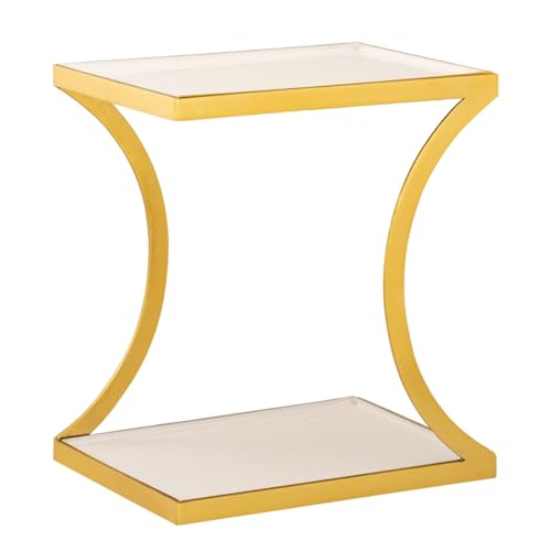 Amago home Couchtisch weiß Beistelltisch eckig 40 H 45 cm Lampentisch Sofatisch Tisch Metall Gold von Amago home