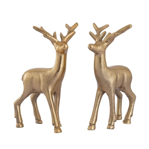Amago home Deko Figur Hirsch 2er Set Tischdekoration Tierfigur Metall Weihnachtsdeko Aluminium massiv Farbe Gold von Amago home