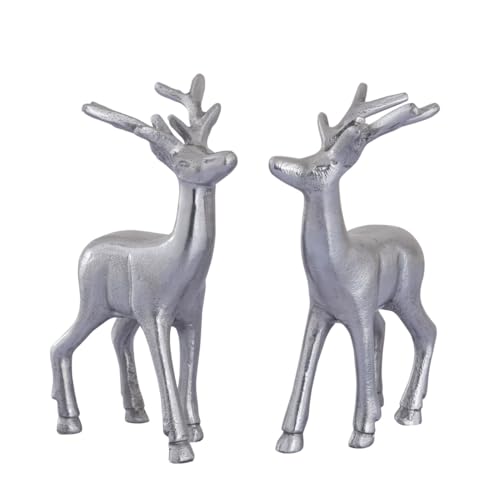 Amago home Deko Figur Hirsch 2er Set Tischdekoration Tierfigur Metall Weihnachtsdeko Aluminium massiv Farbe Silber von Amago home