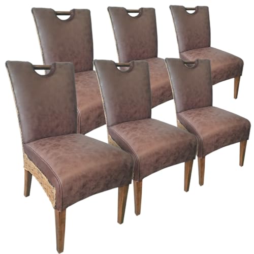 Amago home Esszimmer Stühle Polsterstuhl Rattanstuhl Darwin Polster Lederoptik Muskat Größe 6er Set von Amago home