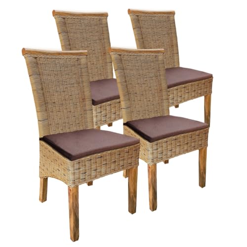 Amago home Esszimmerstühle Set 4 Stück Rattanstuhl Tabacco Perth Rattan Stuhl Korbstuhl nachhaltig Farbe mit Sitzkissen von Amago home