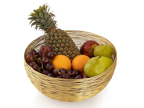 Amago home Obstkorb ø 30 cm H 13 cm Brotkorb Obstschale Metall rund Silber o. Gold dollce Metall Drahtstruktur Farbe Gold von Amago home
