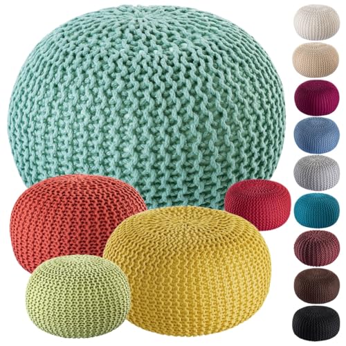 Amago home Premium Sitzhocker Pouf ø 45cm Strickpouf Indoor u. Outdoor - pflegeleicht & nachhaltig Farbe Mint - Ocean Wave von Amago home