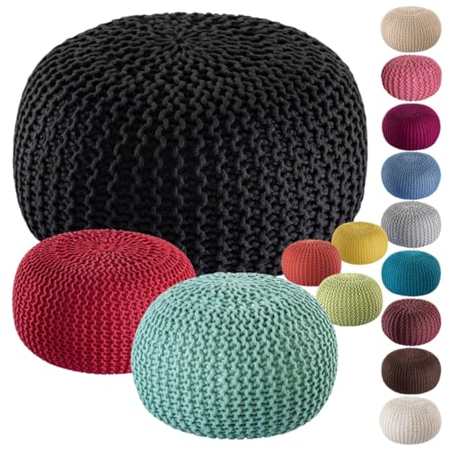 Amago home Premium XXL Sitzhocker Pouf ø 55cm Strickpouf Indoor u. Outdoor - pflegeleicht & nachhaltig Farbe anthrazit - Anthracite von Amago home