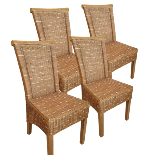 Amago home Rattanstühle Esszimmer Stühle Esstisch Stühle Perth braun Korbstühle Größe 4er Set, Farbe ohne Sitzkissen von Amago home