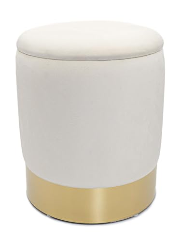Amago home Samthocker Ø 31 H 38 cm Velour Hocker mit Stauraum u. Deckel - Deko Hocker Samt Pouf Farbe Creme weiß von Amago home