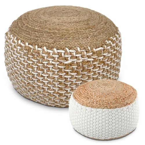 Amago home Sitzhocker Natur/weiß Sitzpouf Jute rund 50 x H 35 cm Deko Hocker Bodenkissen Fußhocker Farbe Jute Natur Weiss von Amago home