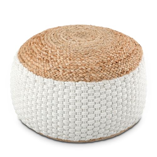 Amago home Sitzhocker Natur/weiß Sitzpouf Jute rund 50 x H 35 cm Deko Hocker Bodenkissen Fußhocker Farbe Weiss Jute Natur von Amago home