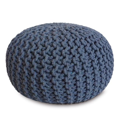 Amago home Sitzpouf Strickhocker Pouf Ø45 H30cm Bodenkissen Indoor Baumwolle nachhaltig recycelt Farbe Jeansblau von Amago home