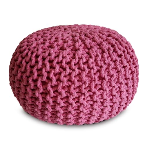 Amago home Sitzpouf Strickhocker Pouf Ø45 H30cm Bodenkissen Indoor Baumwolle nachhaltig recycelt Farbe pink von Amago home