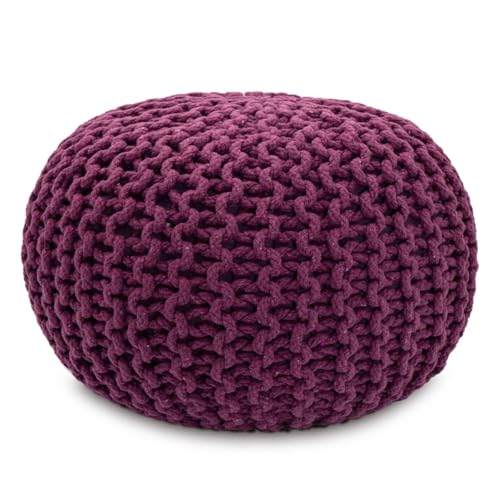 Amago home Sitzpouf Strickhocker Pouf Ø45 H30cm Bodenkissen Indoor Baumwolle nachhaltig recycelt Farbe violett von Amago home