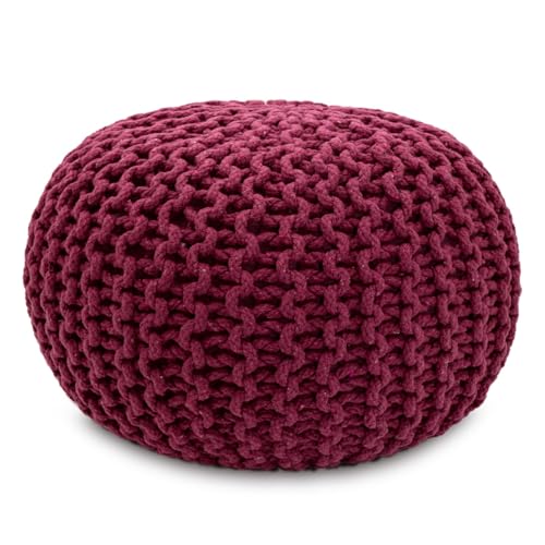Amago home Strickhocker Pouf Ø45 o. 55cm Bodenkissen Sitzpouf XXL Baumwolle nachhaltig Größe ø 55 cm, Farbe Bordeaux von Amago home