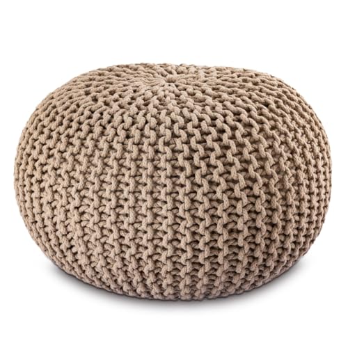 Amago home Strickhocker Pouf Ø45 o. 55cm Bodenkissen Sitzpouf XXL Baumwolle nachhaltig Größe ø 55 cm, Farbe beige von Amago home