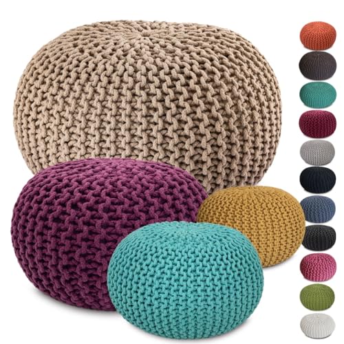 Amago home Strickhocker XXL Pouf Ø55 H37cm Bodenkissen Sitzpouf Baumwolle nachhaltig Farbe beige von Amago home
