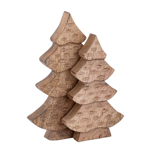 Dekofigur Baum 2er Set Holzfigur H23/20cm Holzbaum Weihnachtsdekoration Mangoholz von Amago home