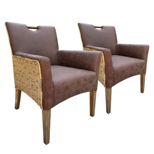 Esszimmer Stühle Polsterstuhl mit Armlehnen Rattanstuhl Darwin Polster Lederoptik Muskat Größe 2er Set Esszimmer Stühle Polsterstuhl mit Armlehnen Rattanstuhl Darwin Polster Lederoptik Muskat Größe 2er Set von Amago home