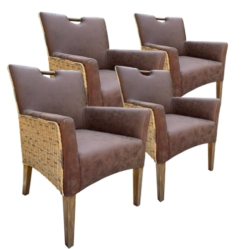 Esszimmer Stühle Polsterstuhl mit Armlehnen Rattanstuhl Darwin Polster Lederoptik Muskat Größe 4er Set von Amago home