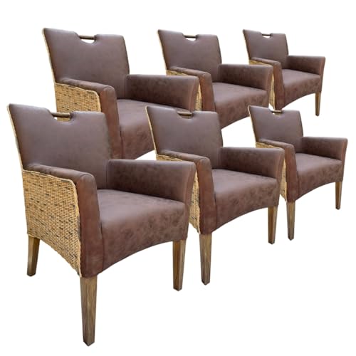 Esszimmer Stühle Polsterstuhl mit Armlehnen Rattanstuhl Darwin Polster Lederoptik Muskat Größe 6er Set von Amago home